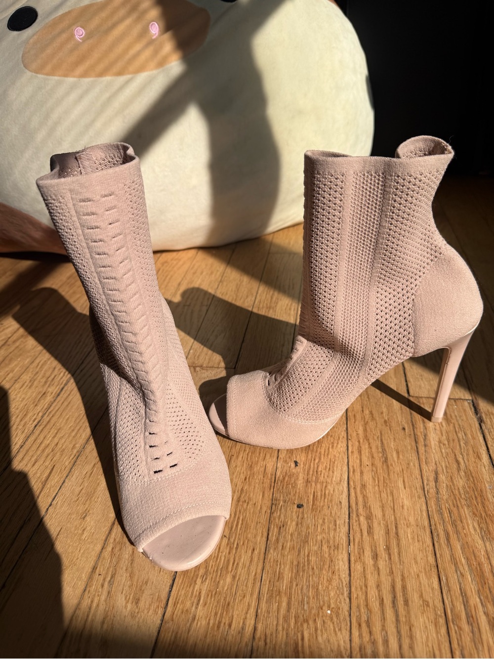 Aldo Blush Knit Open-Toe Stiletto Sock Boots